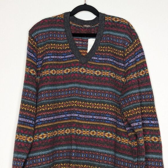 J Mclaughlin Milton Men's V Neck Pullover in FairI Isle Jacquard Knit  Cashmere - Picture 2 of 9